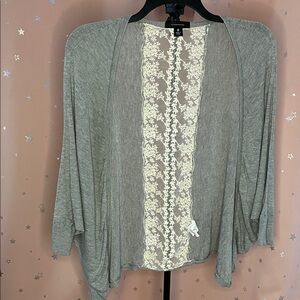Heather Gray Cardigan with Cream Lace